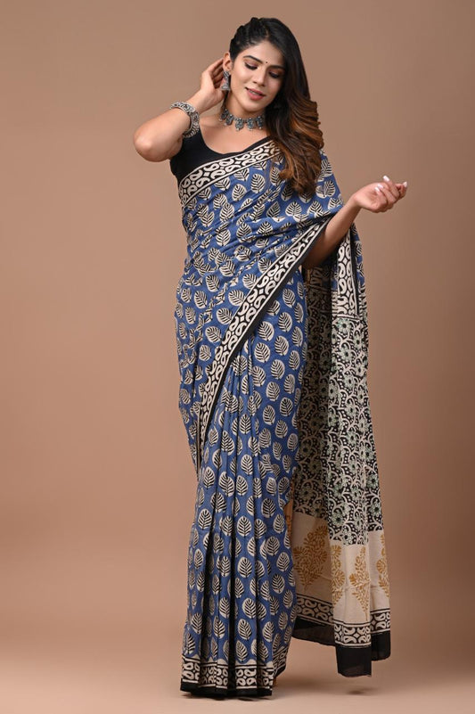 Hand Block Printing Saree with Miscellaneous Dyes