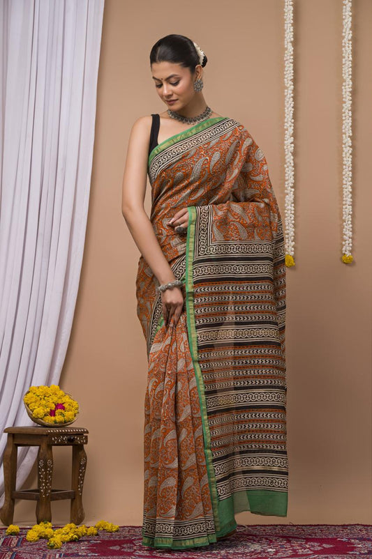 Hand Block Print Saree on Chanderi Silk