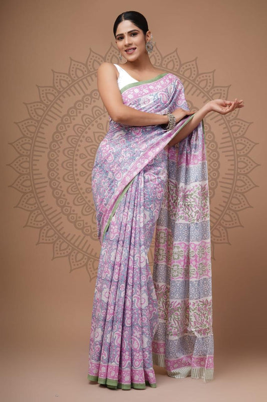 Hand Block Printing Saree with Miscellaneous Dyes