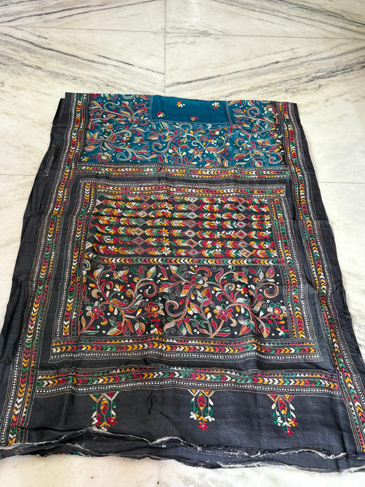 Korean Tussar Handicrafts Kantha Stitch Saree