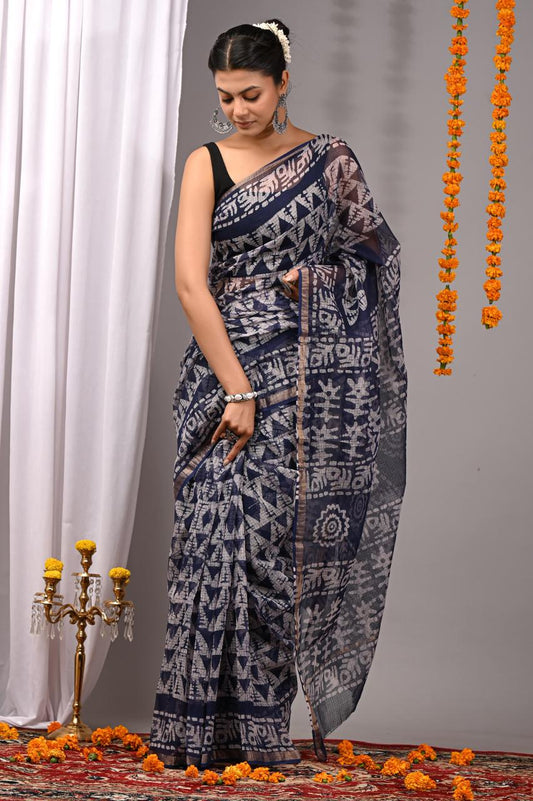 Hand Block Printing Saree on Kota Silk