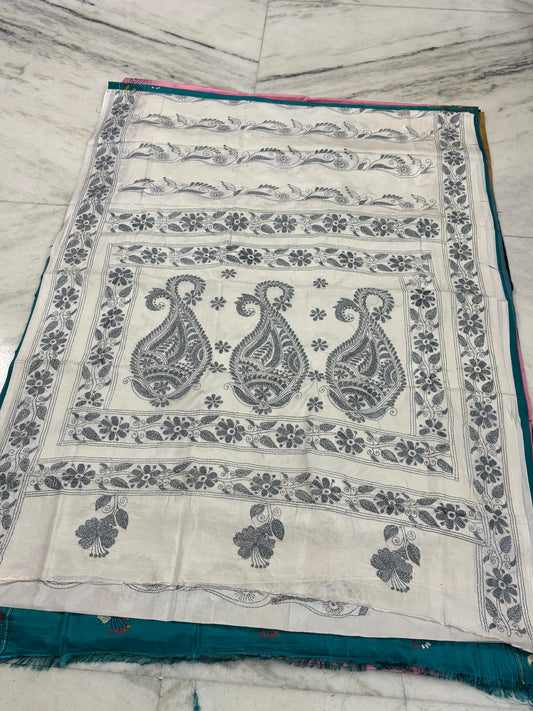 Blended Murshidabad Silk Hand Crafted Kantha Stitch Saree