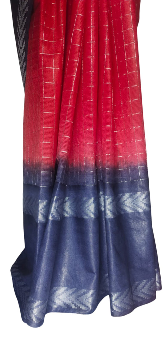Mini Checks Kota Silk Saree With Hand Shibori