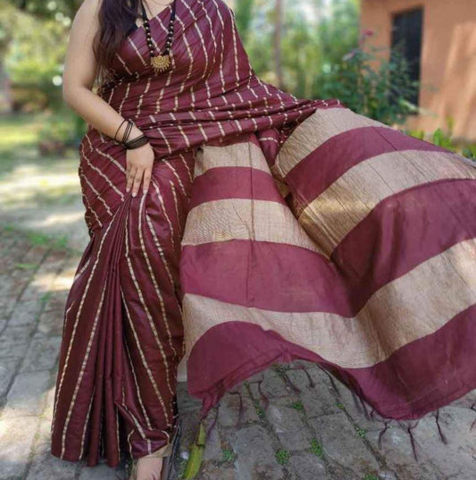 Stripe Checks Silk Blended Saree