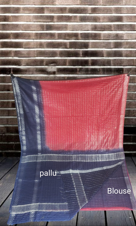 Mini Checks Kota Silk Saree With Hand Shibori