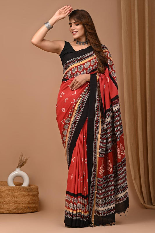 Assam Silk Saree with Hand Block Printing Craft