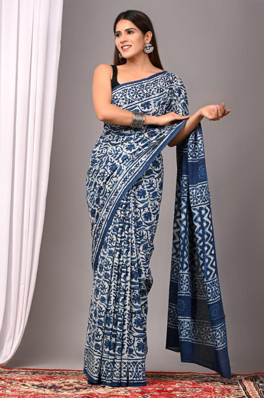 Hand Block Printing Saree with Indigo Dyes