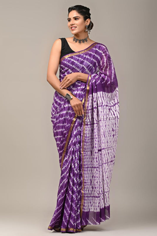 Hand Block Printing Saree on Cotton Zari