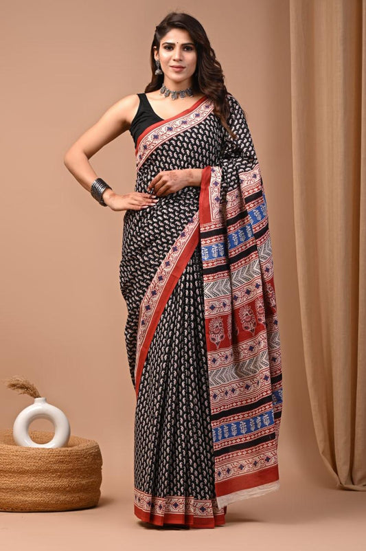 Hand Block Printing Saree with Miscellaneous Dyes