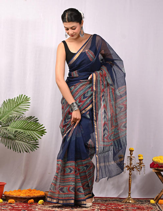 Hand Block Printing Saree on Kota Silk