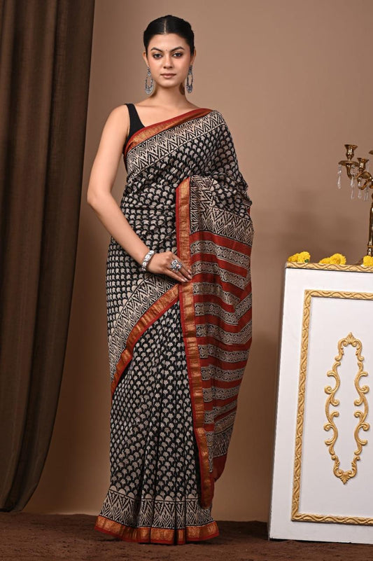 Natural Color Hand Block Print Saree