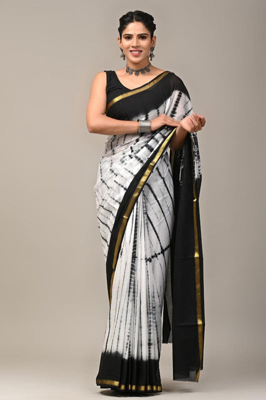 Hand Block Printing Saree on Cotton Zari