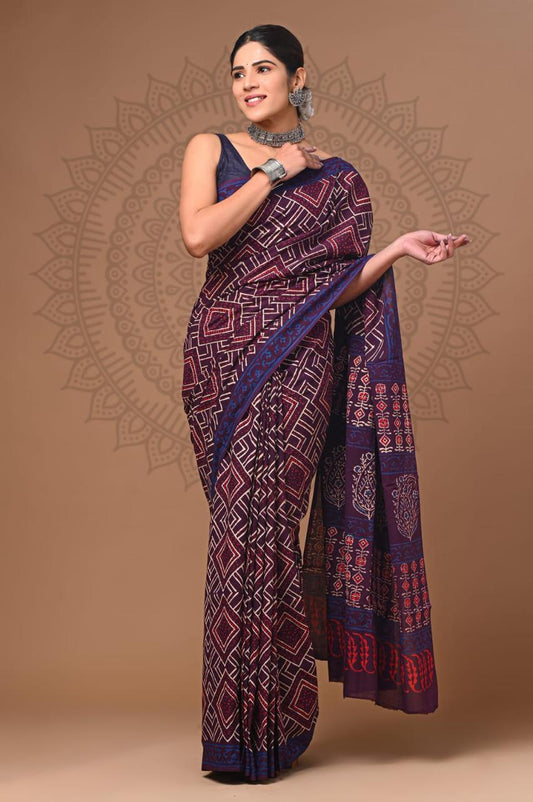 Hand Block Printing Saree with Miscellaneous Dyes