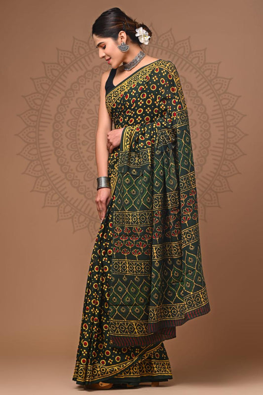 Hand Block Printing Saree with Miscellaneous Dyes
