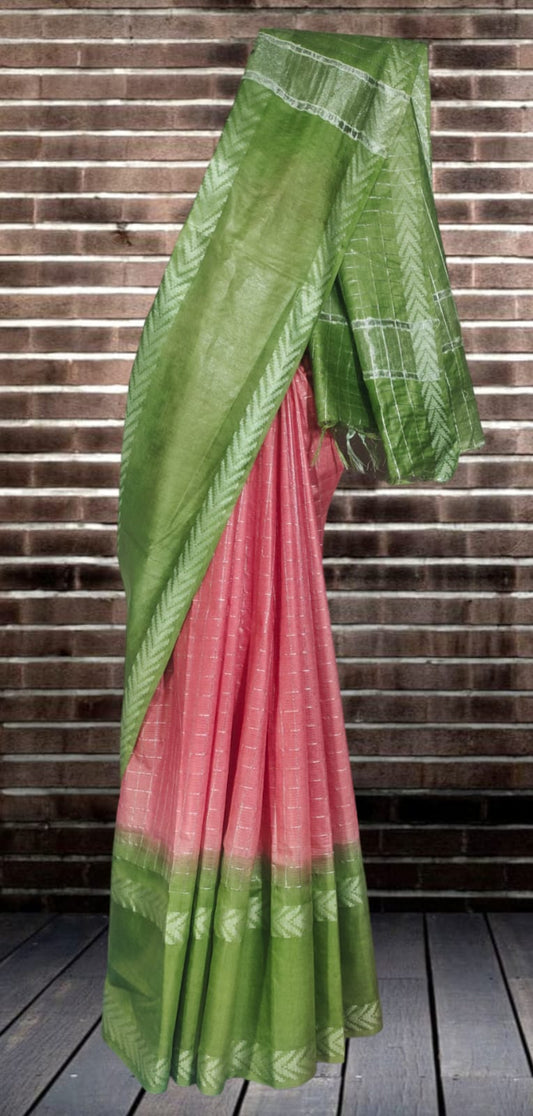 Mini Checks Kota Silk Saree With Hand Shibori