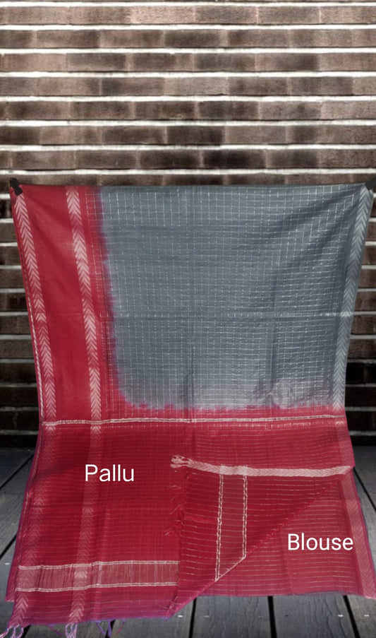 Mini Checks Kota Silk Saree With Hand Shibori