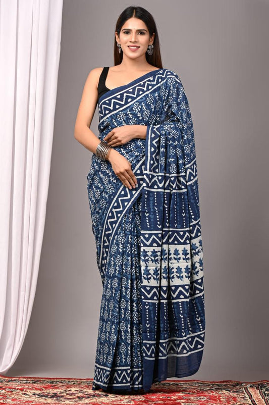 Hand Block Printing Saree with Indigo Dyes