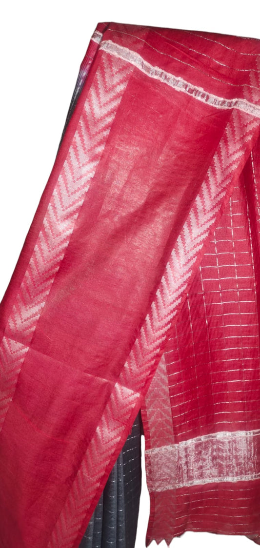 Mini Checks Kota Silk Saree With Hand Shibori