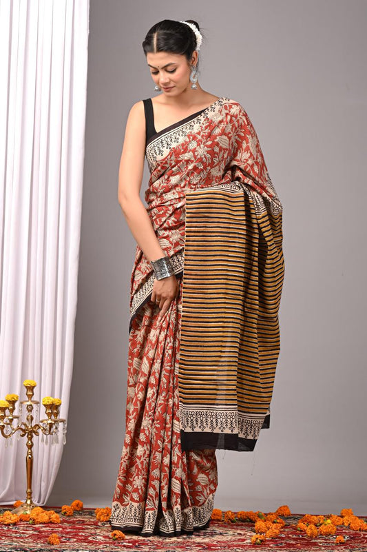 Hand Block Printing Saree with Miscellaneous Dyes