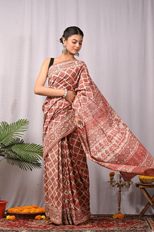 Hand Block Printing Saree with Miscellaneous Dyes