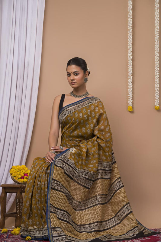 Hand Block Print Saree on Chanderi Silk