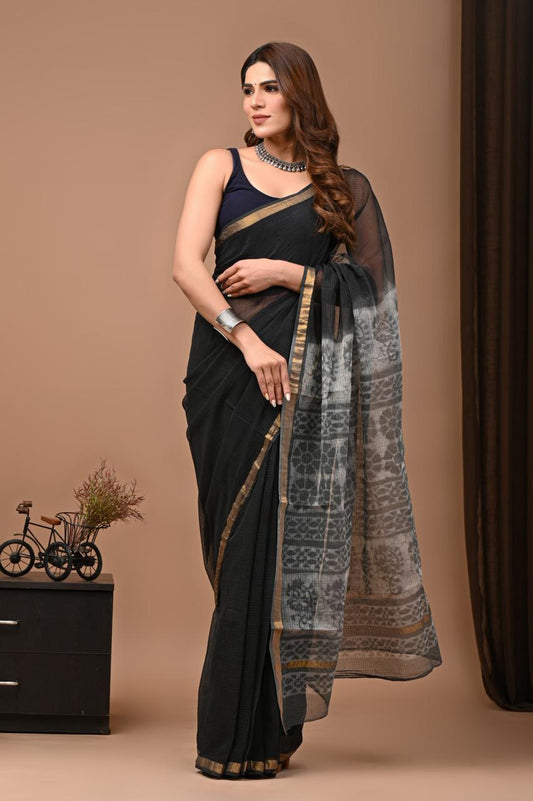 Hand Block Printing Saree on Kota Silk