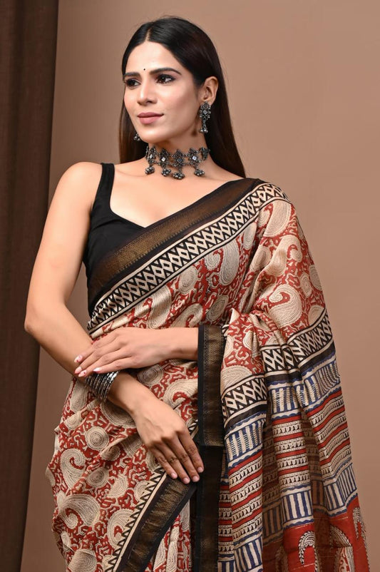Natural Color Hand Block Print Saree