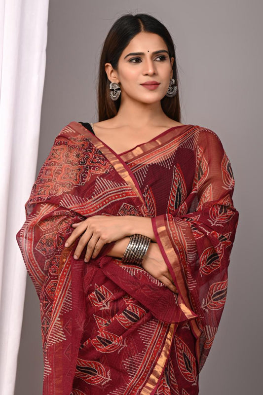 Hand Block Printing Saree on Kota Silk