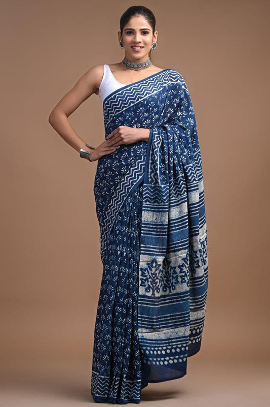 Hand Block Printing Saree with Indigo Dyes