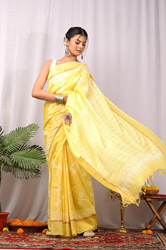 Assam Silk Saree with Hand Block Printing Craft