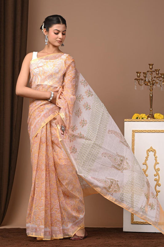 Hand Block Printing Saree on Kota Silk
