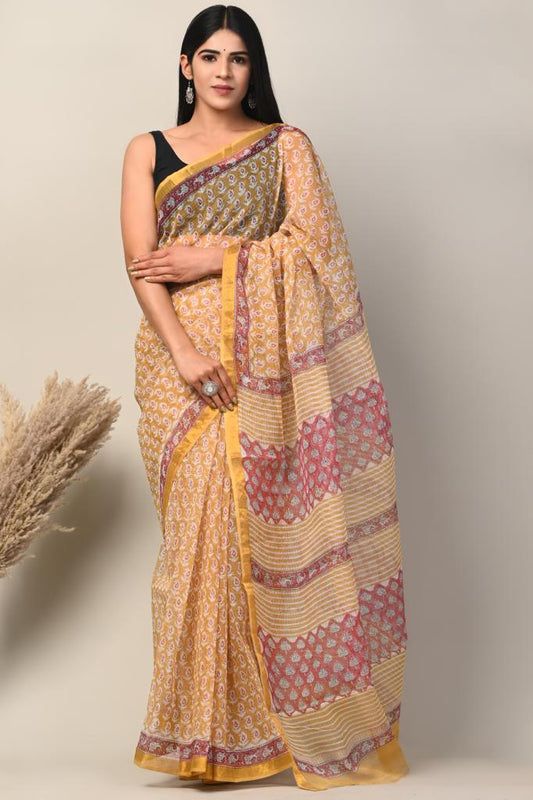 Hand Block Printing Saree on Kota Silk
