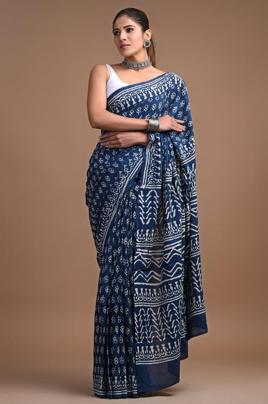 Hand Block Printing Saree with Indigo Dyes