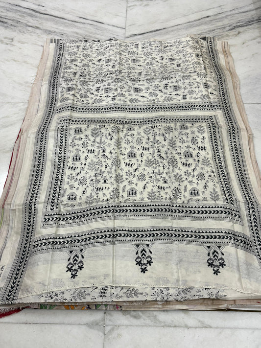Korean Tussar Handicrafts Kantha Stitch Saree