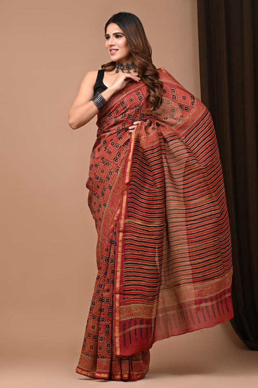 Hand Block Print Saree on Chanderi Silk