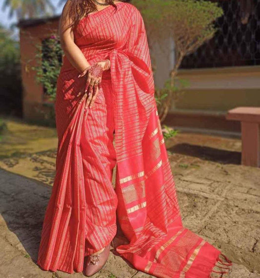 Stripe Checks Silk Blended Saree