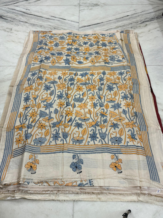 Pure Gachhi Tussar Handicrafts Kantha Stitch Saree