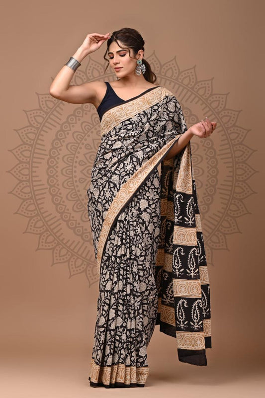 Hand Block Printing Saree with Miscellaneous Dyes