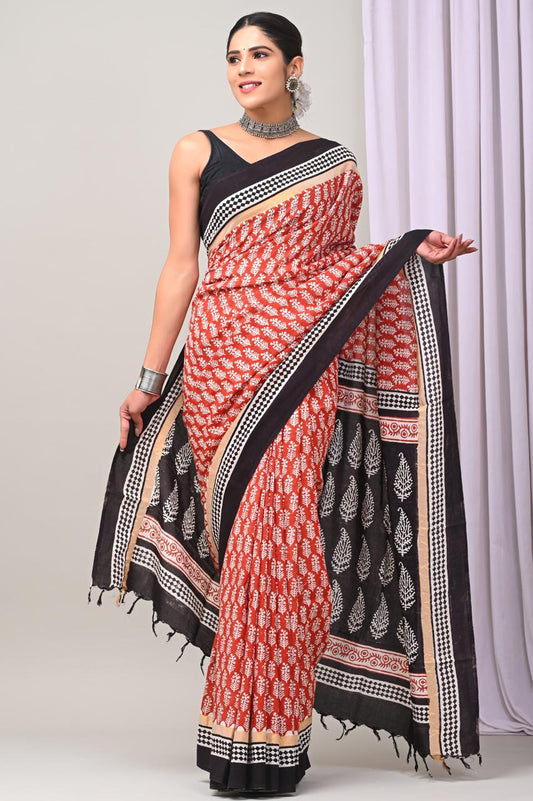Assam Silk Saree with Hand Block Printing Craft