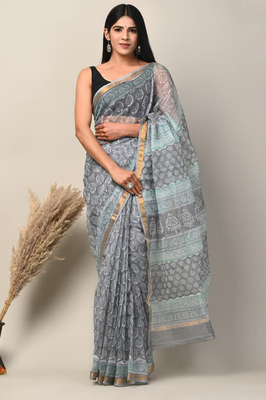 Hand Block Printing Saree on Kota Silk