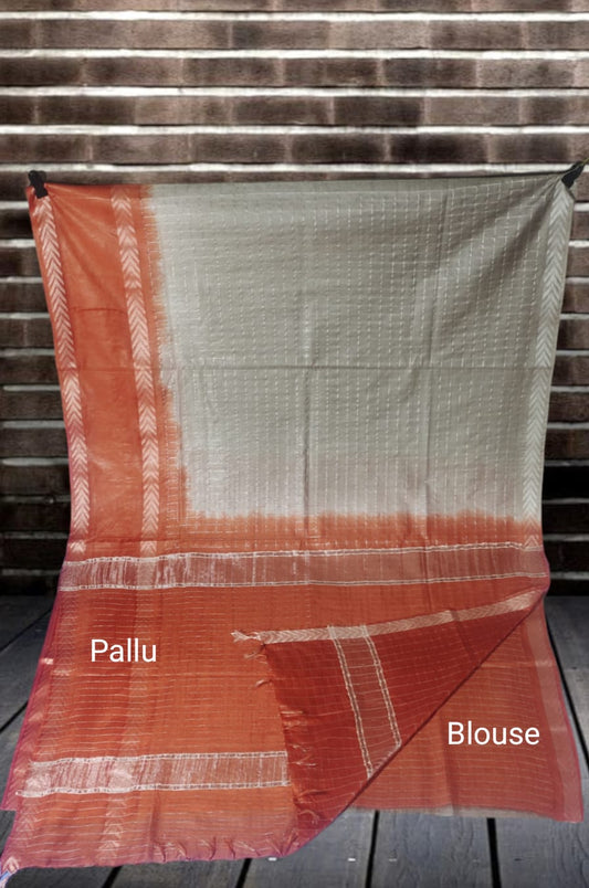 Mini Checks Kota Silk Saree With Hand Shibori