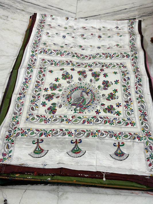 Blended Bangalore Silk Hand Crafted Kantha Stitch Saree