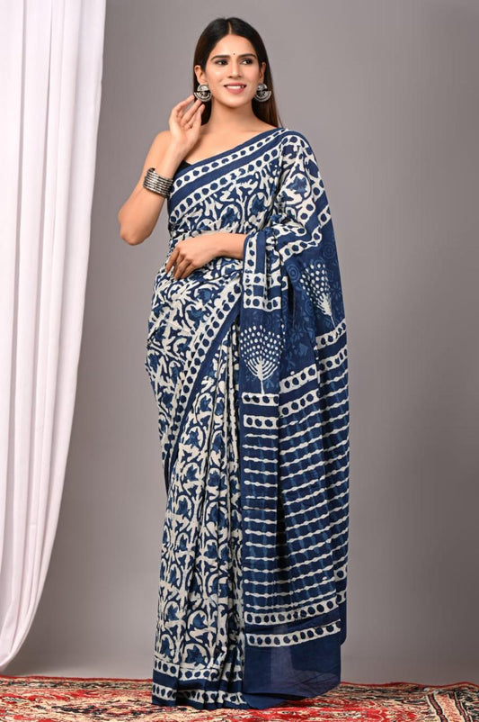 Hand Block Printing Saree with Indigo Dyes