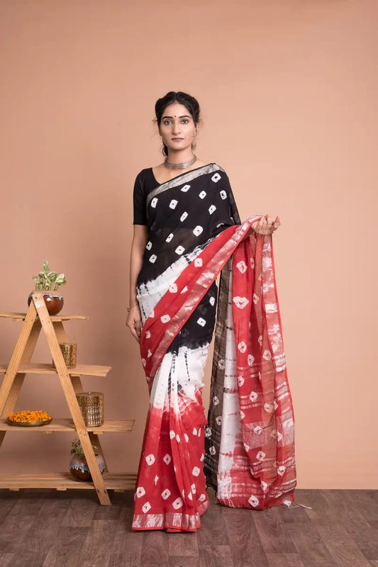 Handcrafted Shibori & Bandhani Technique Saree