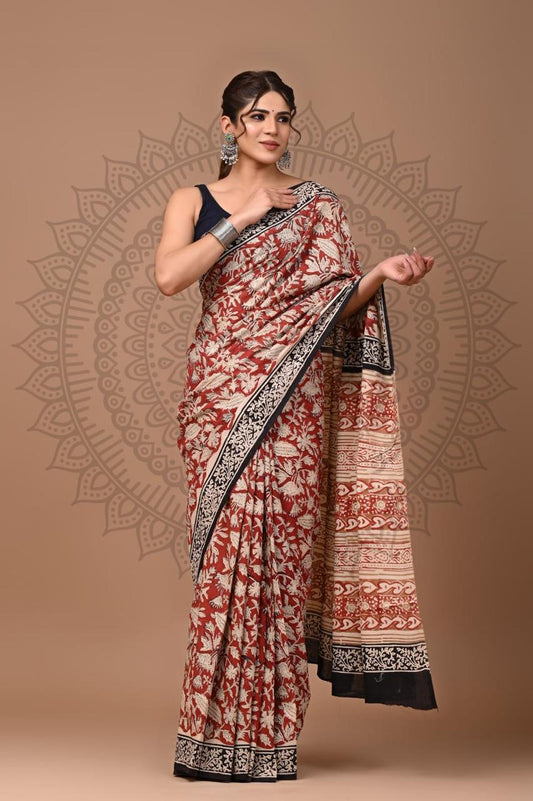 Natural Color Hand Block Print Saree