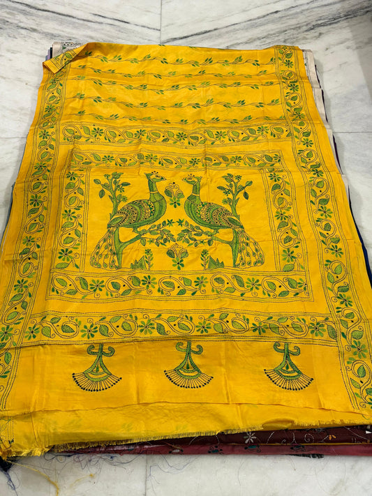Blended Murshidabad Silk Hand Crafted Kantha Stitch Saree