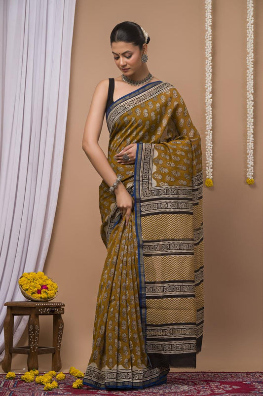 Hand Block Print Saree on Chanderi Silk