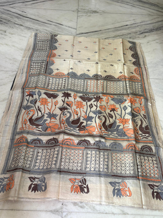 Korean Tussar Handicrafts Kantha Stitch Saree