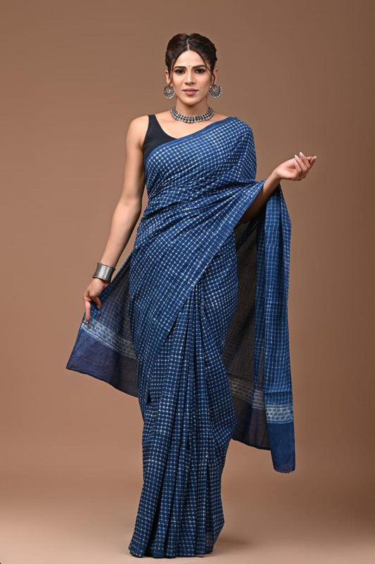 Hand Block Printing Saree with Indigo Dyes