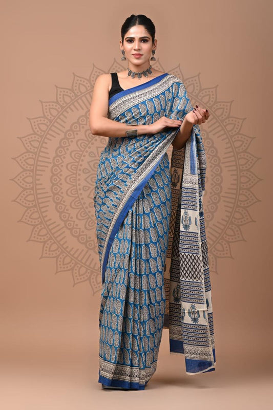 Hand Block Printing Saree with Miscellaneous Dyes